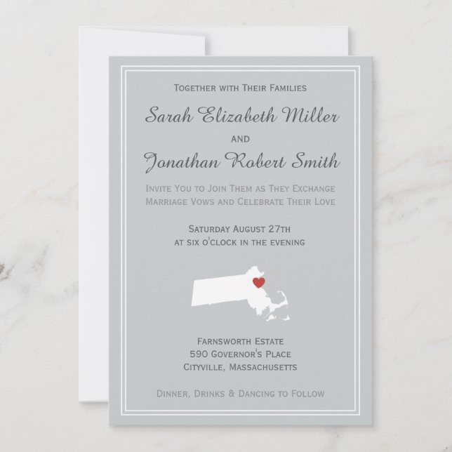 Massachusetts Love - Customizable Wedding Invite (Front)