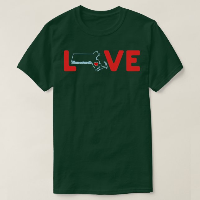 Massachusetts Love with State Outline of Massachus T-Shirt (Design Front)