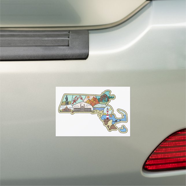 Massachusetts Map Boston Cape Cod Salem Souvenir Car Magnet (In Situ)