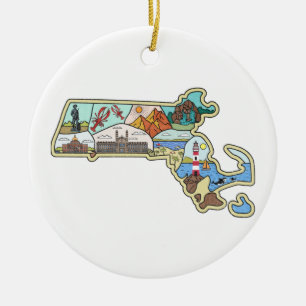Massachusetts Map Boston Cape Cod Salem Souvenir Ceramic Ornament