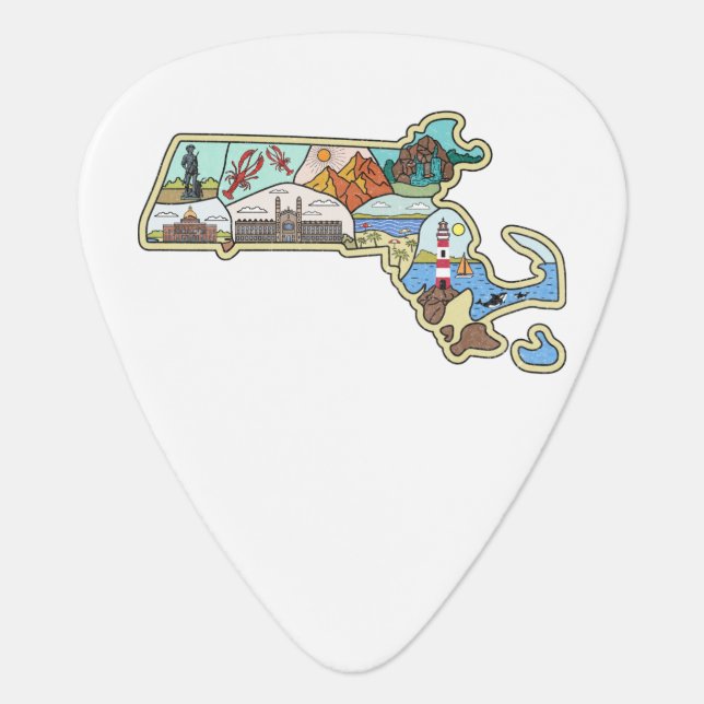 Massachusetts Map Boston Cape Cod Salem Souvenir Guitar Pick (Front)