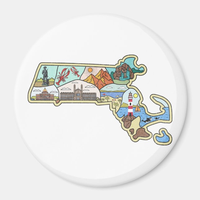 Massachusetts Map Boston Cape Cod Salem Souvenir Magnet (Front)