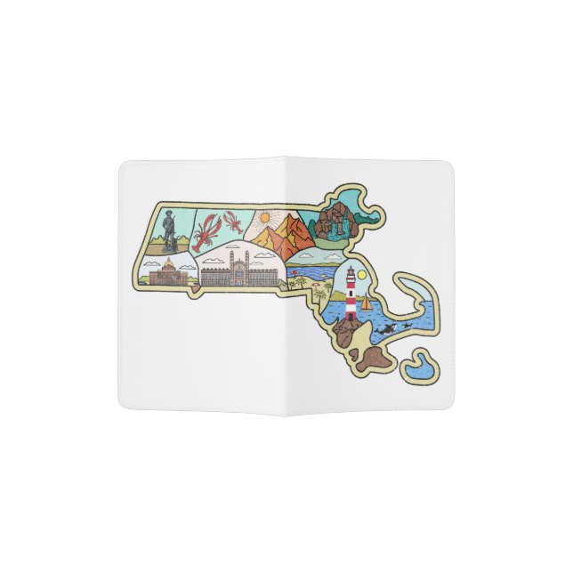 Massachusetts Map Boston Cape Cod Salem Souvenir Passport Holder (Opened)