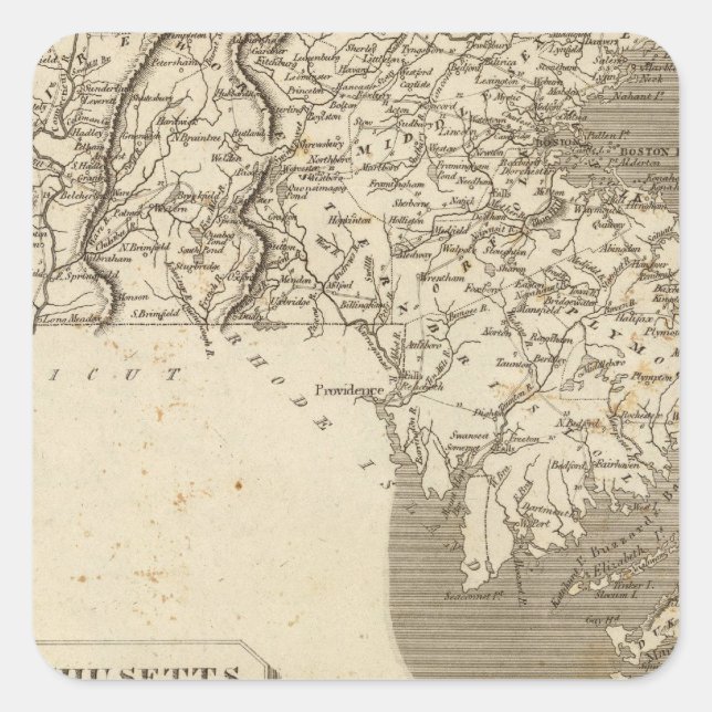 Massachusetts Map by Arrowsmith Square Sticker (Front)