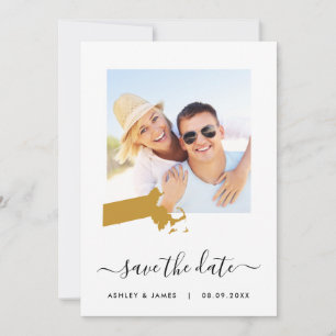 Massachusetts Map Photo Wedding Save the Date Card