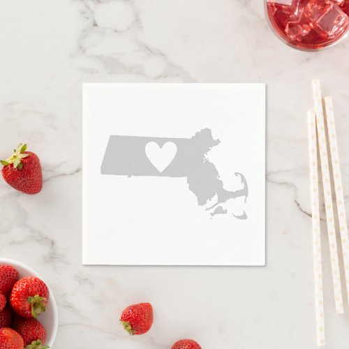 Massachusetts Map Shape Heart Cutout Paper Party Napkins