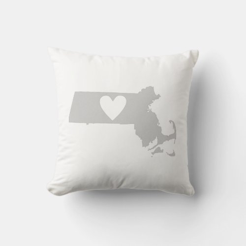 Massachusetts Map Shape Love Gray Bay Stater Heart Throw Pillow