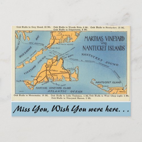 Massachusetts Marthas Vineyard Nantucket Islands Postcard