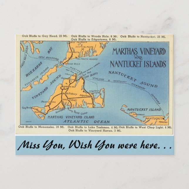 Massachusetts Marthas Vineyard, Nantucket Islands Postcard (Front)