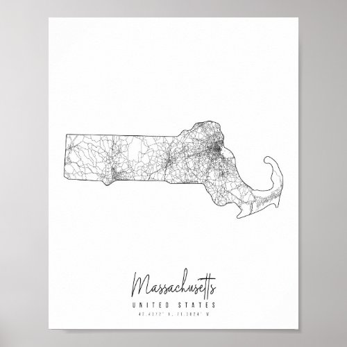 Massachusetts Minimal Street Map Poster