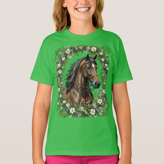 Massachusetts Morgan Horse And Mayflowers T-Shirt (Front)