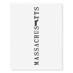 Massachusetts Name with State Shaped Letter Temporary Tattoos