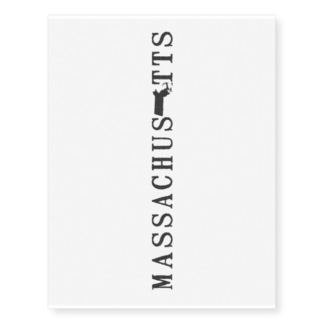 Massachusetts Name with State Shaped Letter Temporary Tattoos (Front)