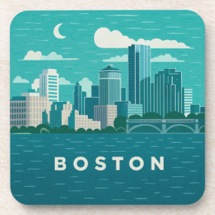 Massachusetts Night Cityscape   Boston City Beverage Coaster