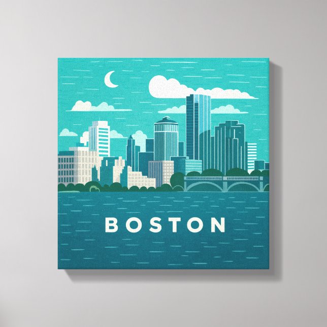 Massachusetts Night Cityscape | Boston City Canvas Print (Front)