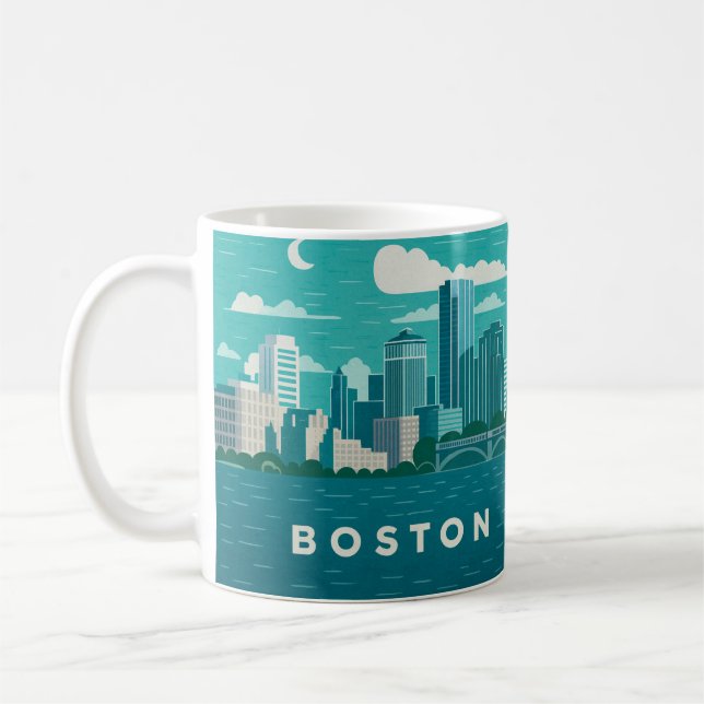 Massachusetts Night Cityscape | Boston City Coffee Mug (Left)