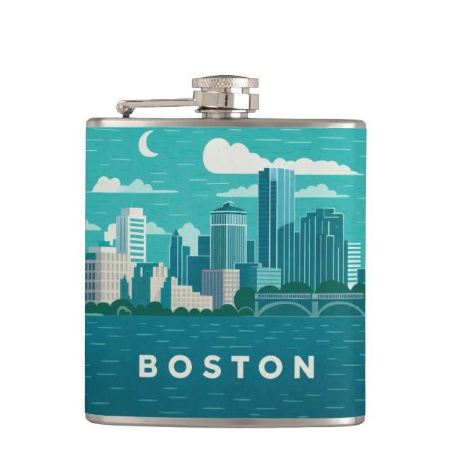Massachusetts Night Cityscape | Boston City Flask (Front)