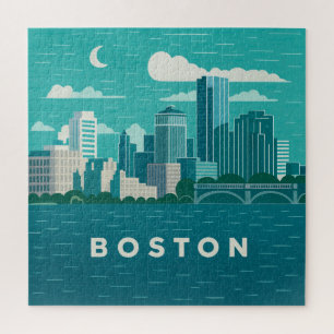 Massachusetts Night Cityscape   Boston City Jigsaw Puzzle