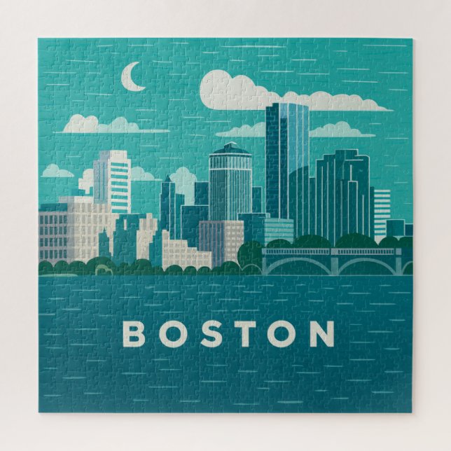 Massachusetts Night Cityscape | Boston City Jigsaw Puzzle (Vertical)