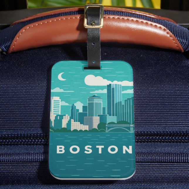 Massachusetts Night Cityscape | Boston City Luggage Tag (Front Insitu 2)