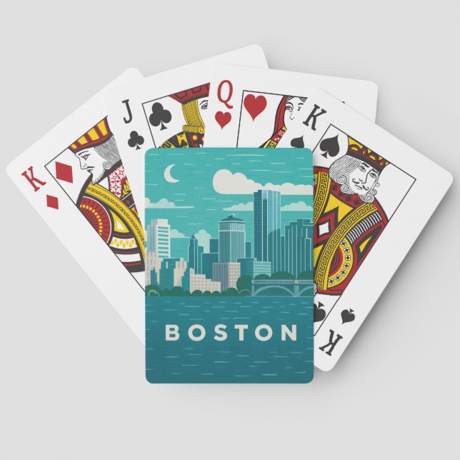 Massachusetts Night Cityscape | Boston City Poker Cards (Back)