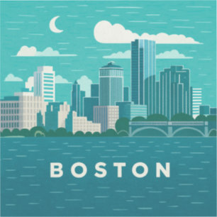 Massachusetts Night Cityscape   Boston City Sticker