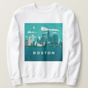 Massachusetts Night Cityscape   Boston City Sweatshirt