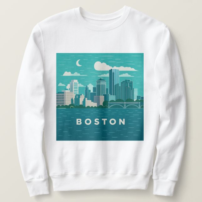 Massachusetts Night Cityscape | Boston City Sweatshirt (Design Front)