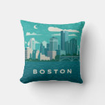 Massachusetts Night Cityscape | Boston City Throw Pillow