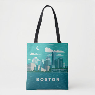Massachusetts Night Cityscape Boston City Tote Bag