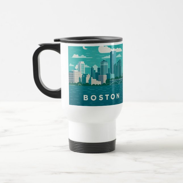 Massachusetts Night Cityscape | Boston City Travel Mug (Left)