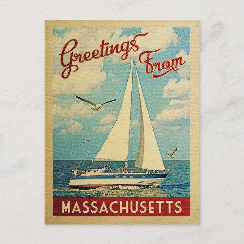 Massachusetts Postcard Sailboat Vintage Travel