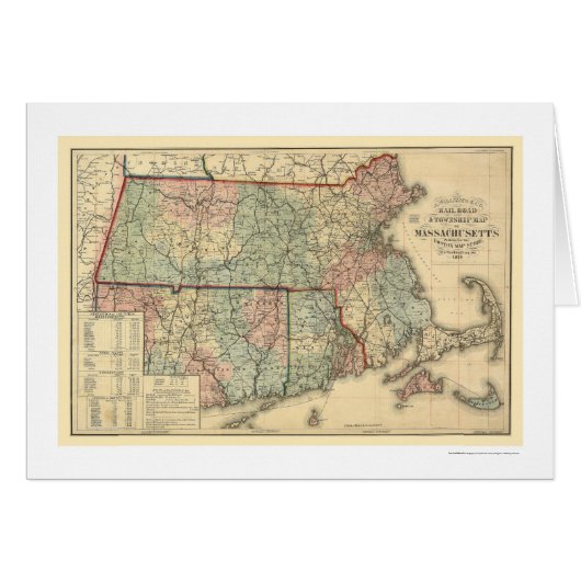 Massachusetts Railroad Map 1879 Cards (Front Horizontal)