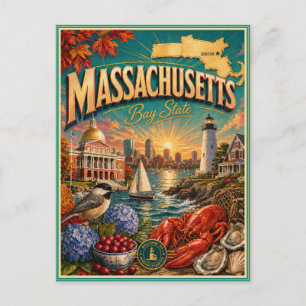 Massachusetts Retro Travel Souvenir Postcard