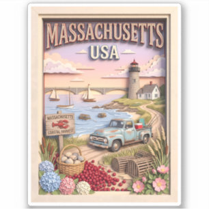 Massachusetts Road Trip Cape Cod Vintage Truck Sticker