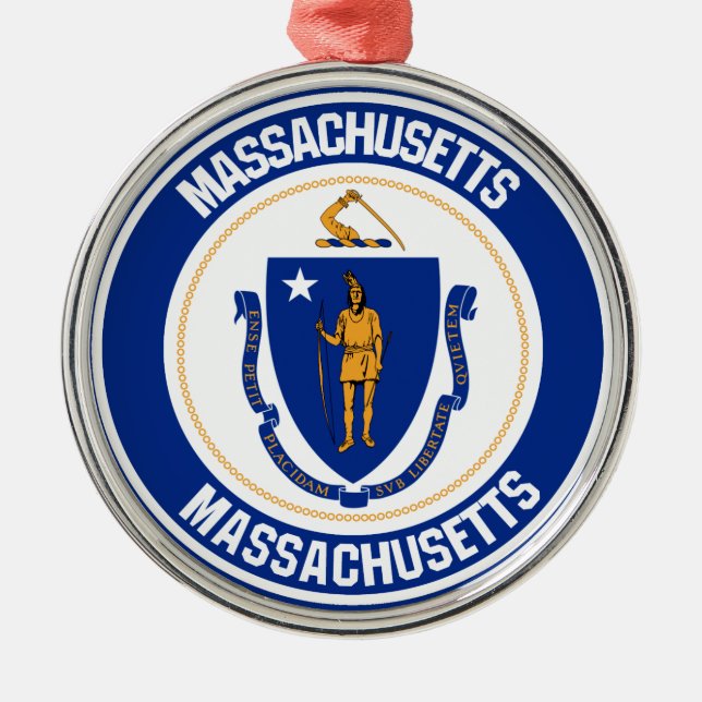 Massachusetts Round Emblem Metal Ornament (Front)