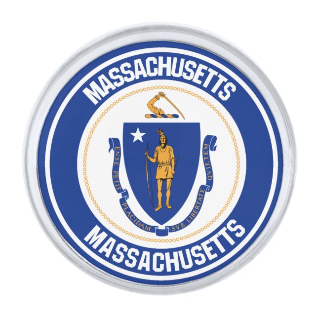 Massachusetts Round Emblem Silver Finish Lapel Pin (Front)