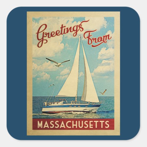 Massachusetts Sailboat Vintage Travel Square Sticker