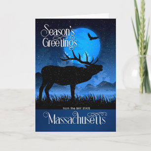 Massachusetts Season's Greetings Blue Moose Holiday Card