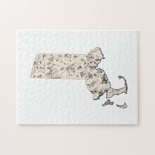 Massachusetts Shaped Vintage Picture Map Jigsaw Puzzle