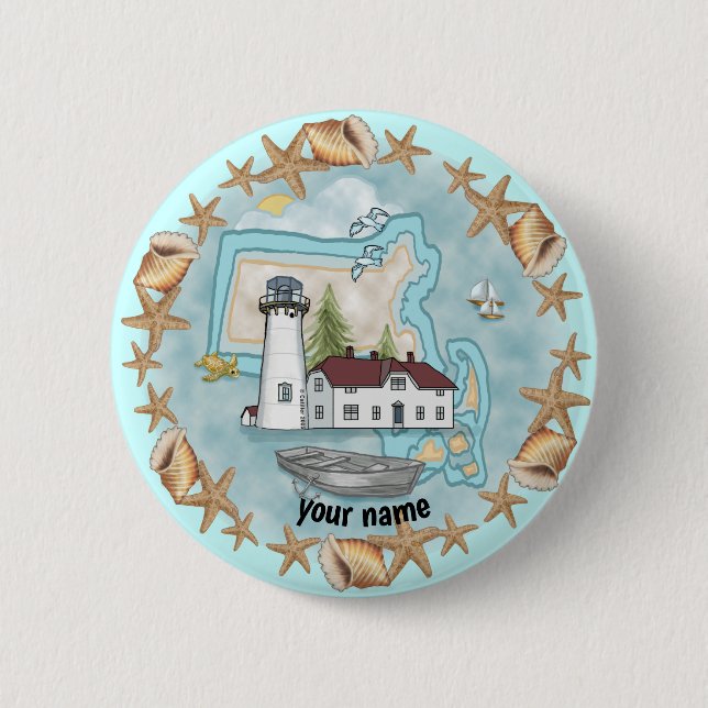 Massachusetts Shells Lighthouse  Button (Front)