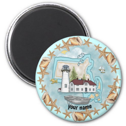 Massachusetts Shells Lighthouse custom name magnet