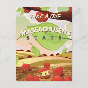 Massachusetts State Apple tree Travel Poster Carto Postcard