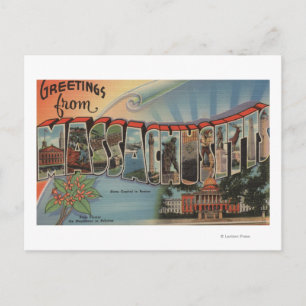 Massachusetts (State Capital/Flower) Postcard
