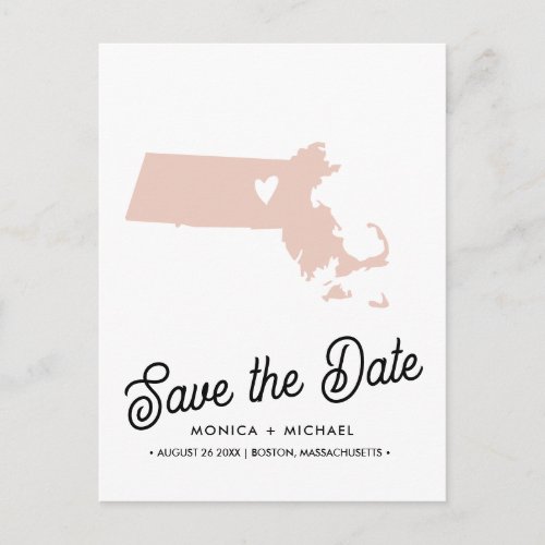 MASSACHUSETTS State Destination Wedding ANY COLOR Announcement Postcard