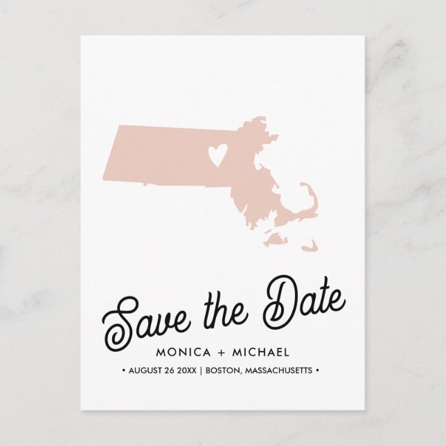 MASSACHUSETTS State Destination Wedding ANY COLOR Announcement Postcard (Front)