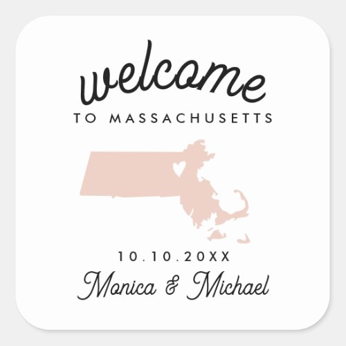MASSACHUSETTS State Destination Wedding ANY COLOR Square Sticker