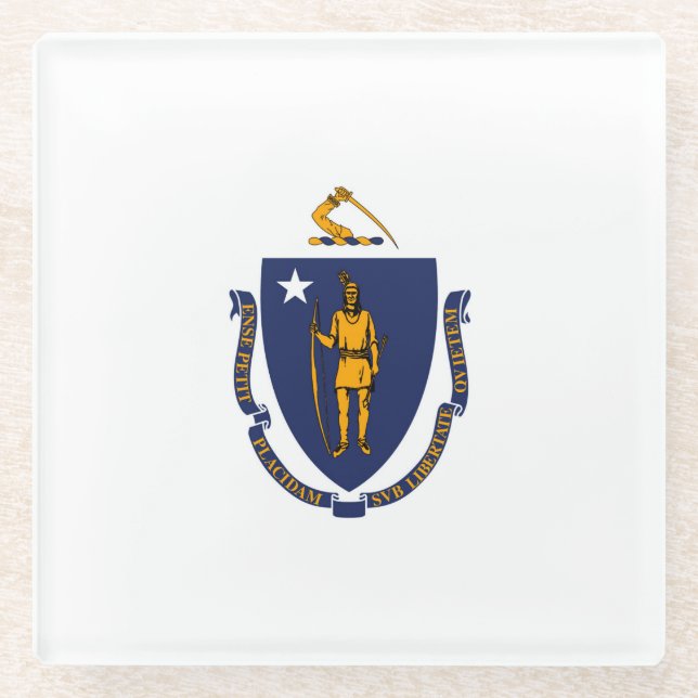 Massachusetts State Flag Design Decor Glass Coaster (Front)
