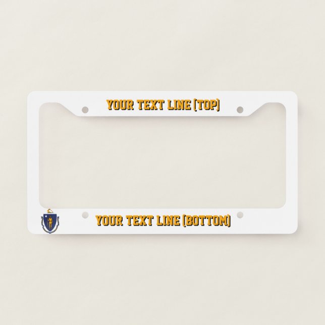 Massachusetts State Flag Design on a Personalized License Plate Frame (Front)