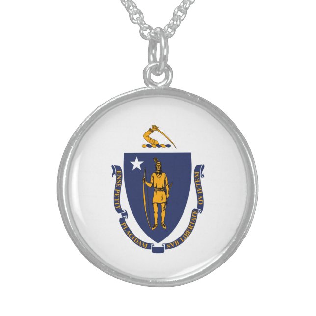Massachusetts State Flag Design Sterling Silver Necklace (Front)